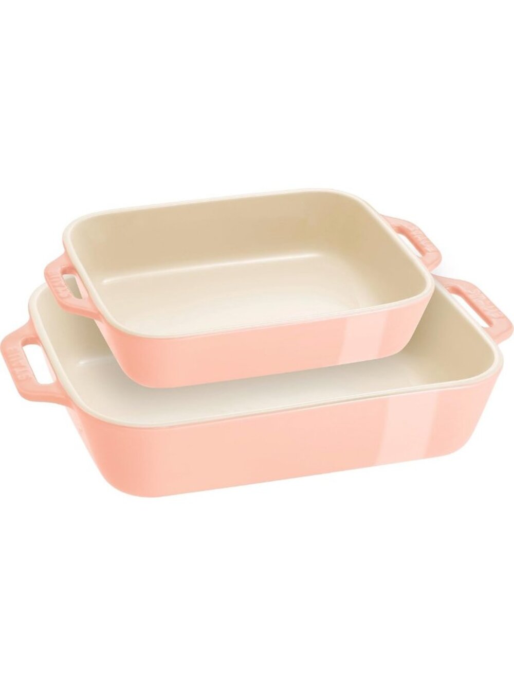 2-Piece Rectangular Ceramic Baking Dish Set in Macaron Pastel Pink - Oven Safe